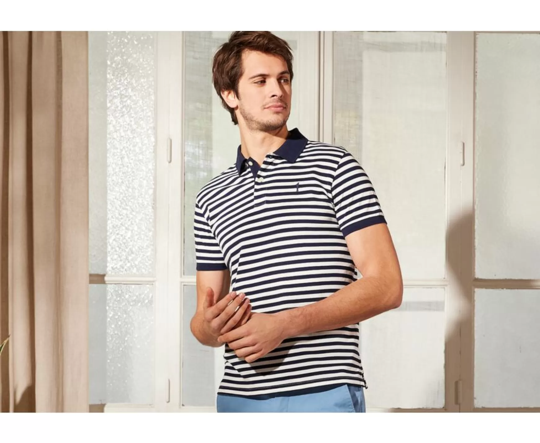 Bexley Adjusted Fit | Navy And White Striped Polo Shirt Alec Navy Striped