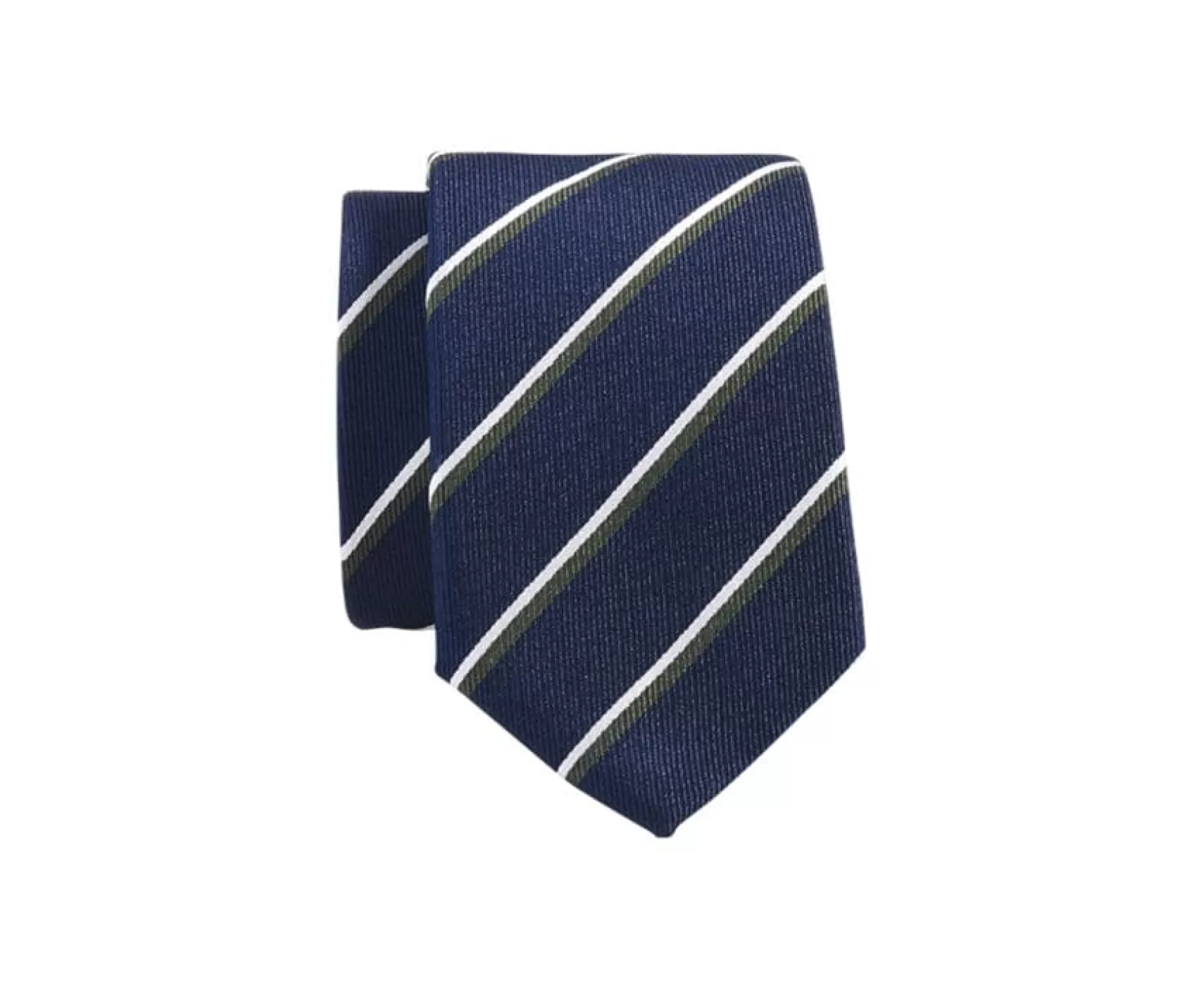 Bexley | Navy Blue Green And Ecru Striped Silk Tie | Marine Vert Et Ecru