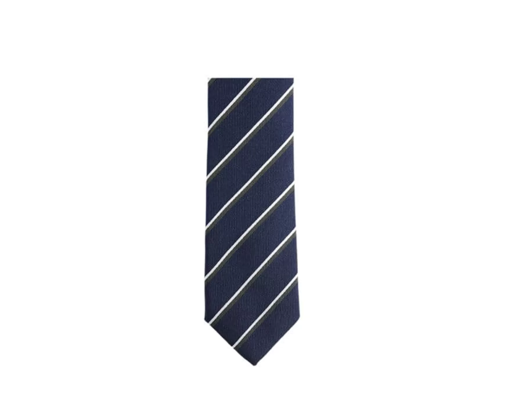 Bexley | Navy Blue Green And Ecru Striped Silk Tie | Marine Vert Et Ecru