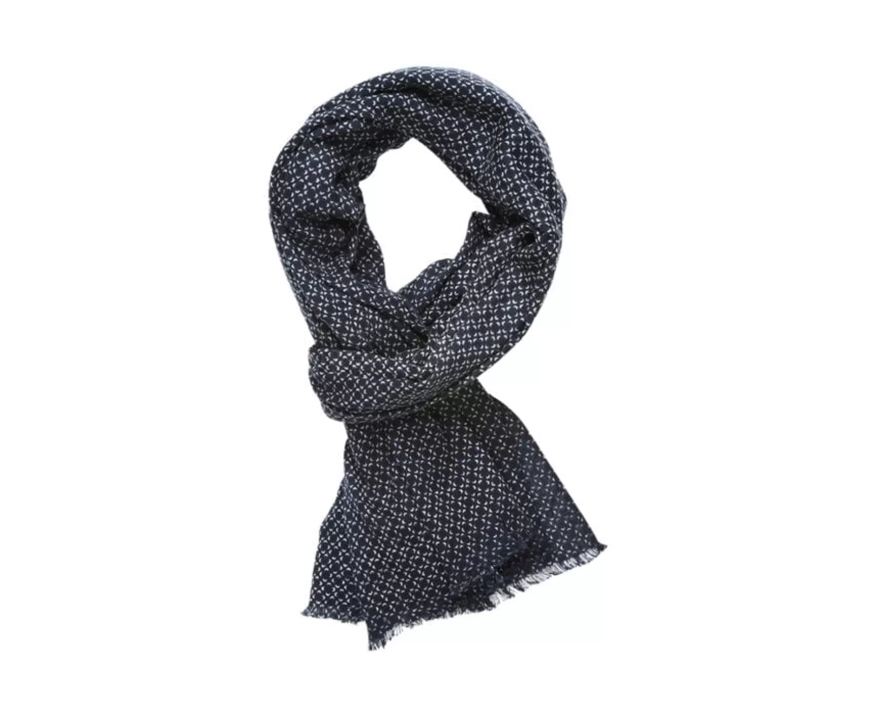 Bexley | Navy Cotton Scarf White Pattern Navy Pattern