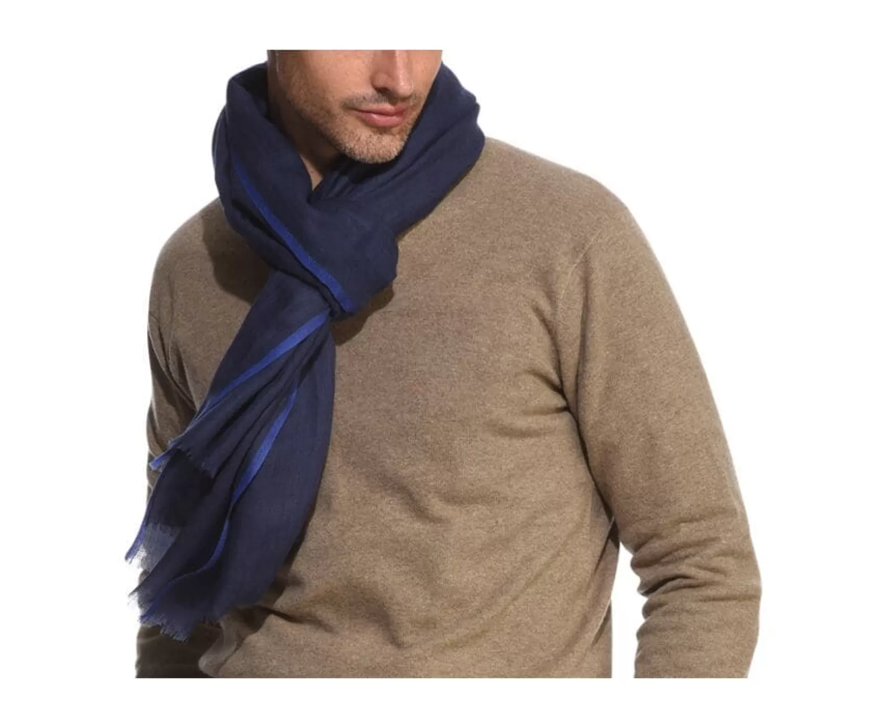 Bexley | Navy Herringbone Wool Scarf - Royal Blue Border Chevron-Patterned Navy