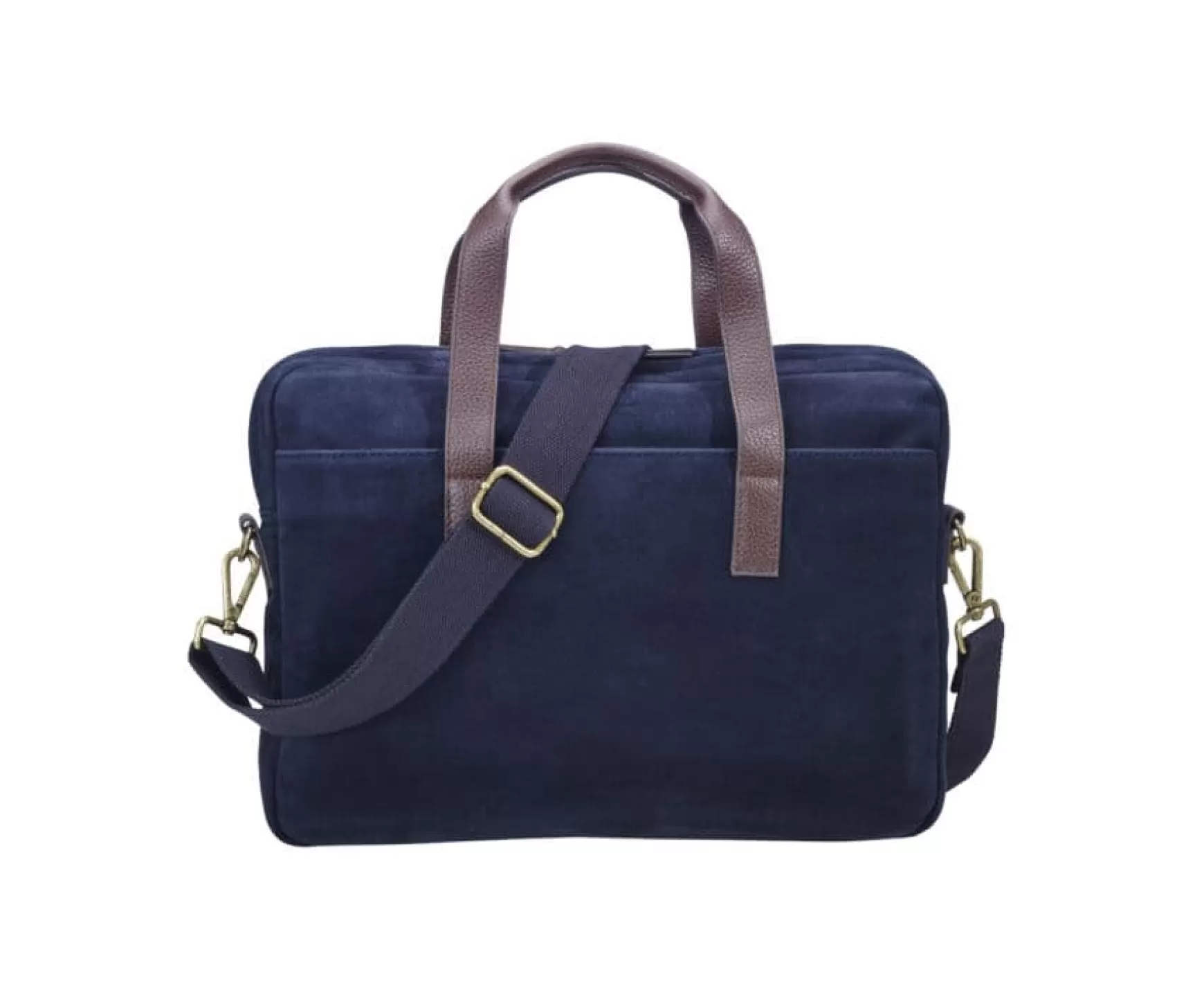 Bexley | Navy Velvet Men'S Leather Briefcase Harwinton Velours Marine Et Chocolat