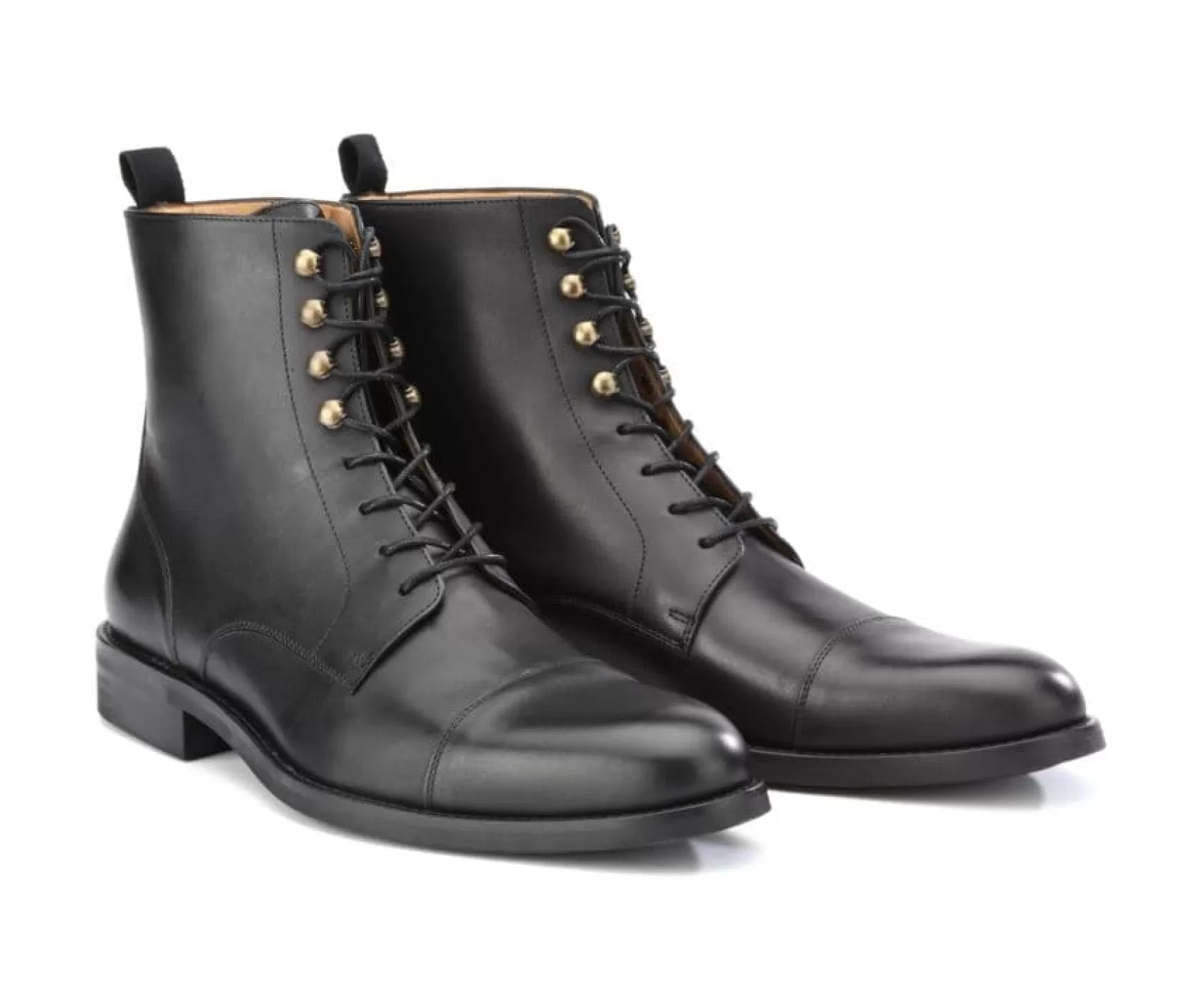 Bexley Comfort Shoes | Patina Black Lace-Up Boots Derby Enfield Ii Gomme City Black With Patine