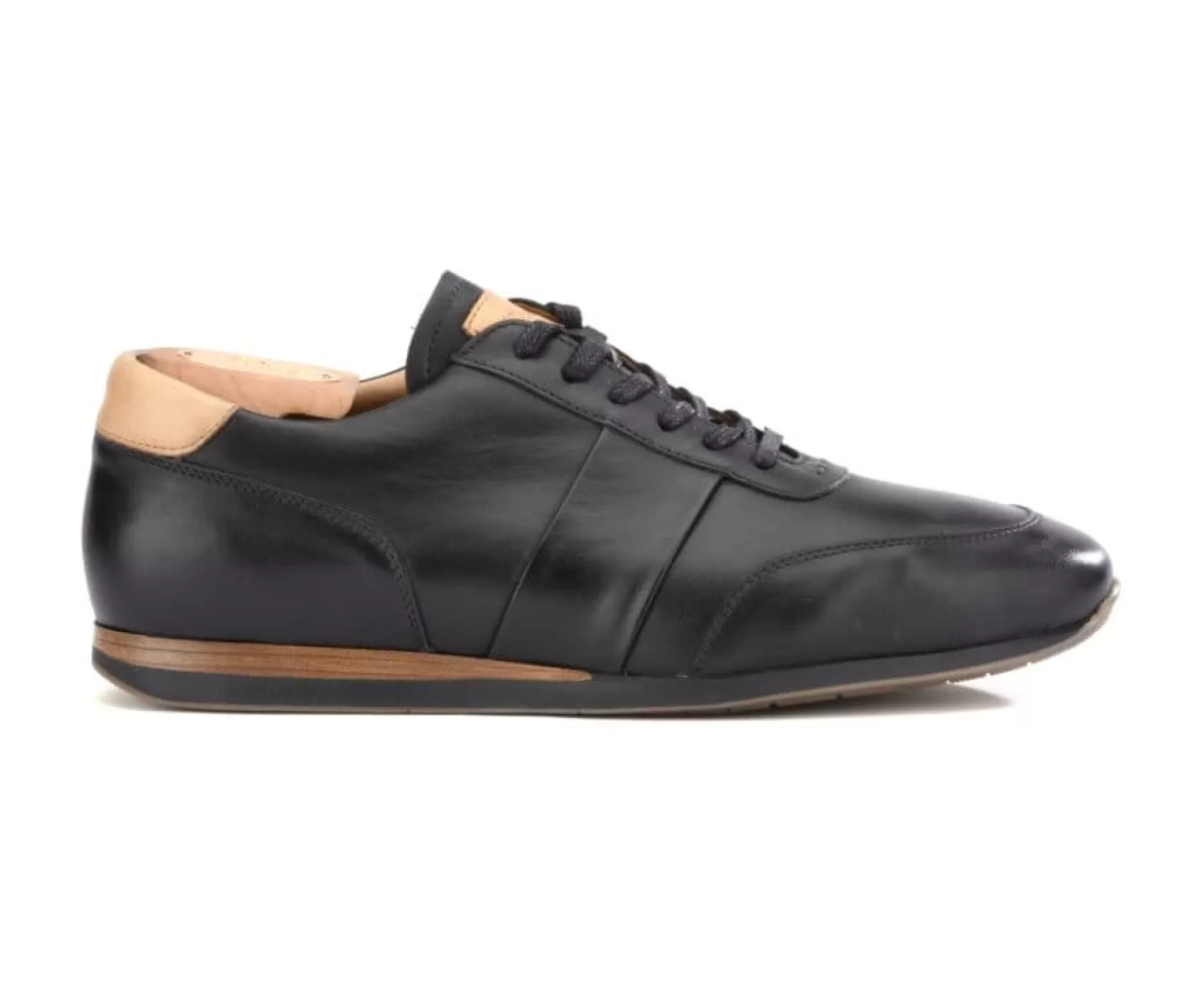 Bexley Trainers & Sneakers | Patina Black Men'S Leather Trainers Buckenderra Black With Patine