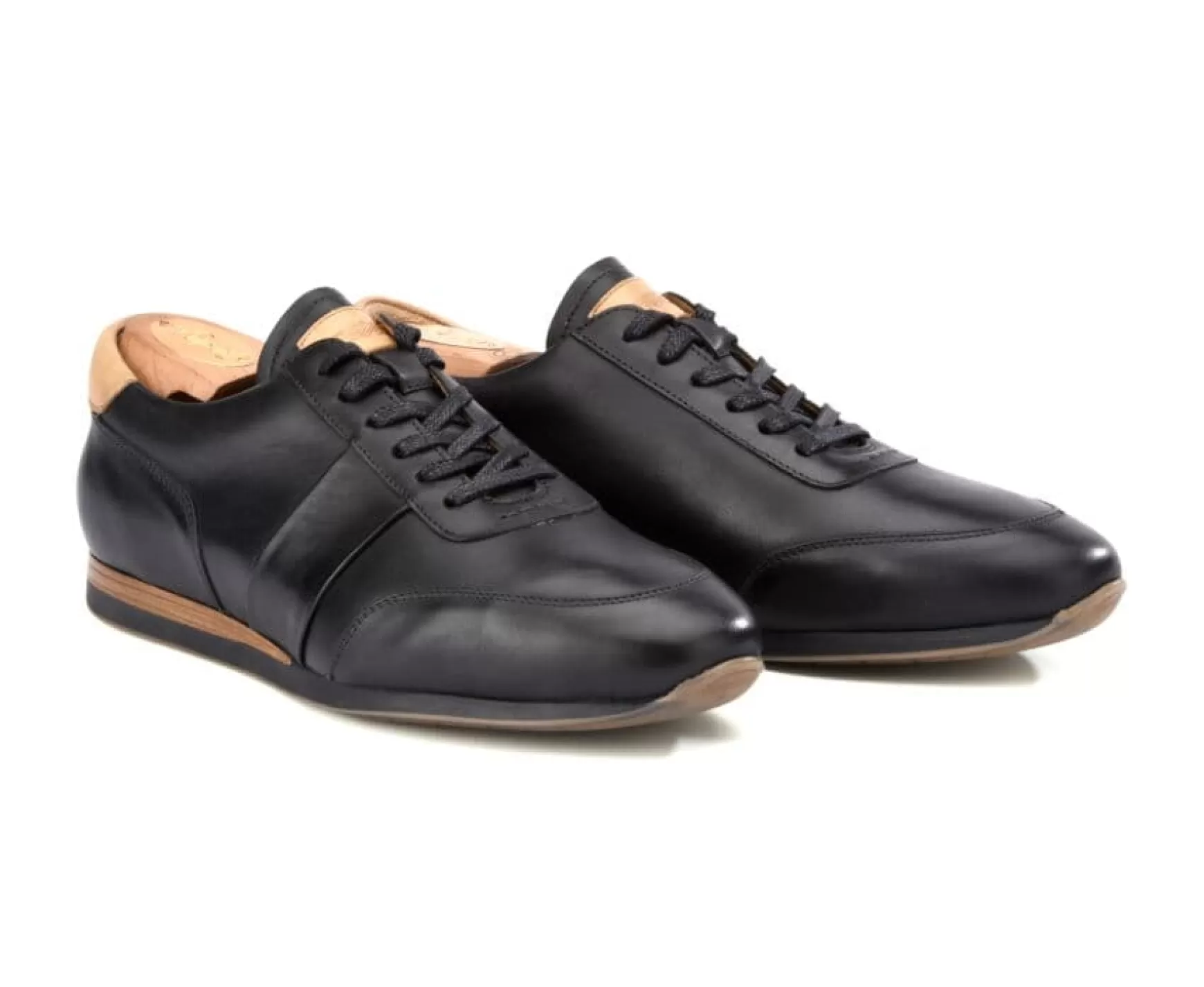 Bexley Trainers & Sneakers | Patina Black Men'S Leather Trainers Buckenderra Black With Patine