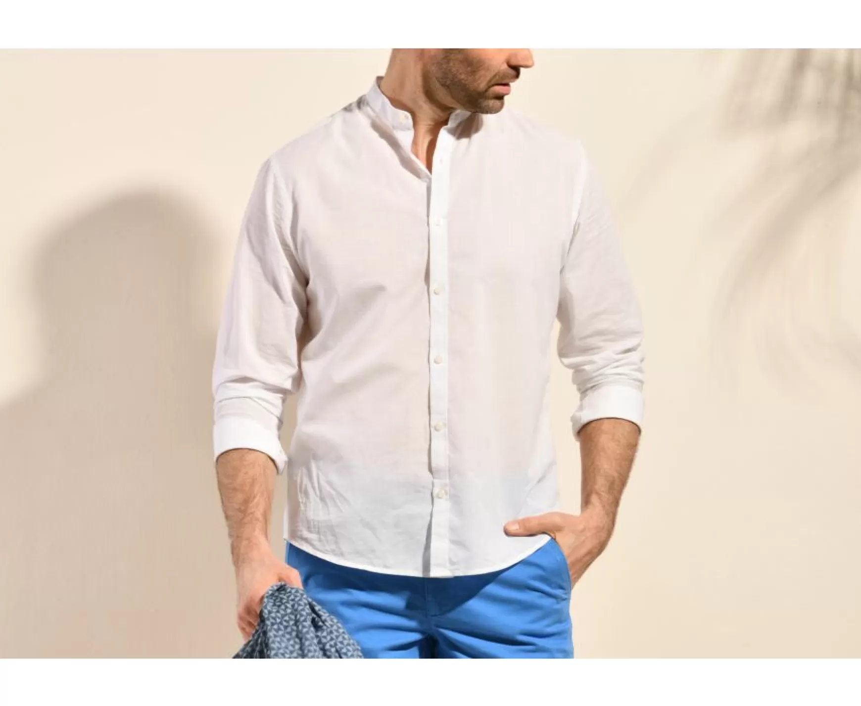 Bexley | Plain Cotton Linen Shirt Elibert White