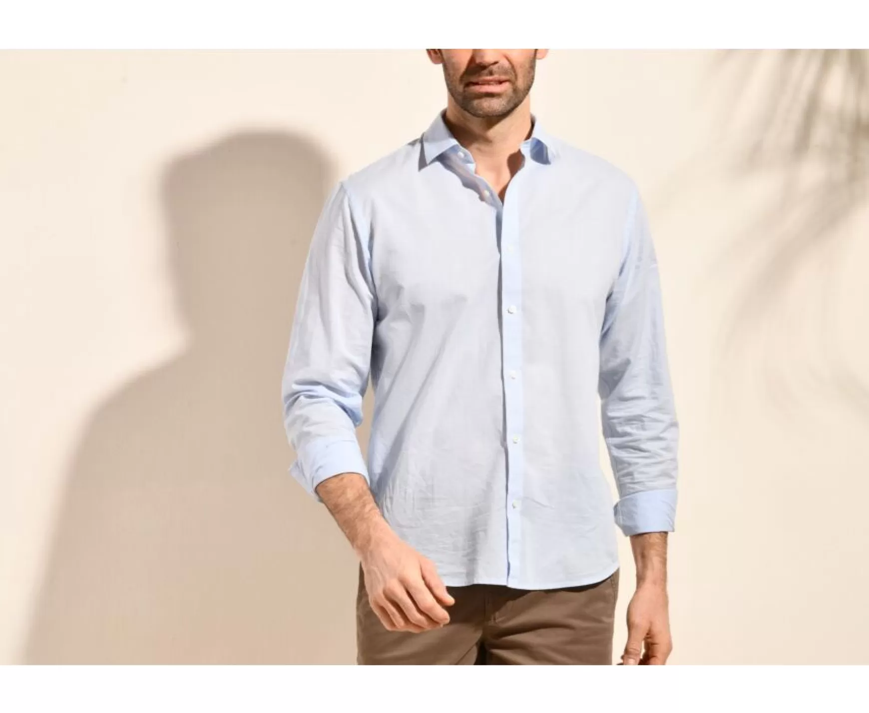 Bexley | Plain Cotton Linen Shirt Silbert Blue Sky