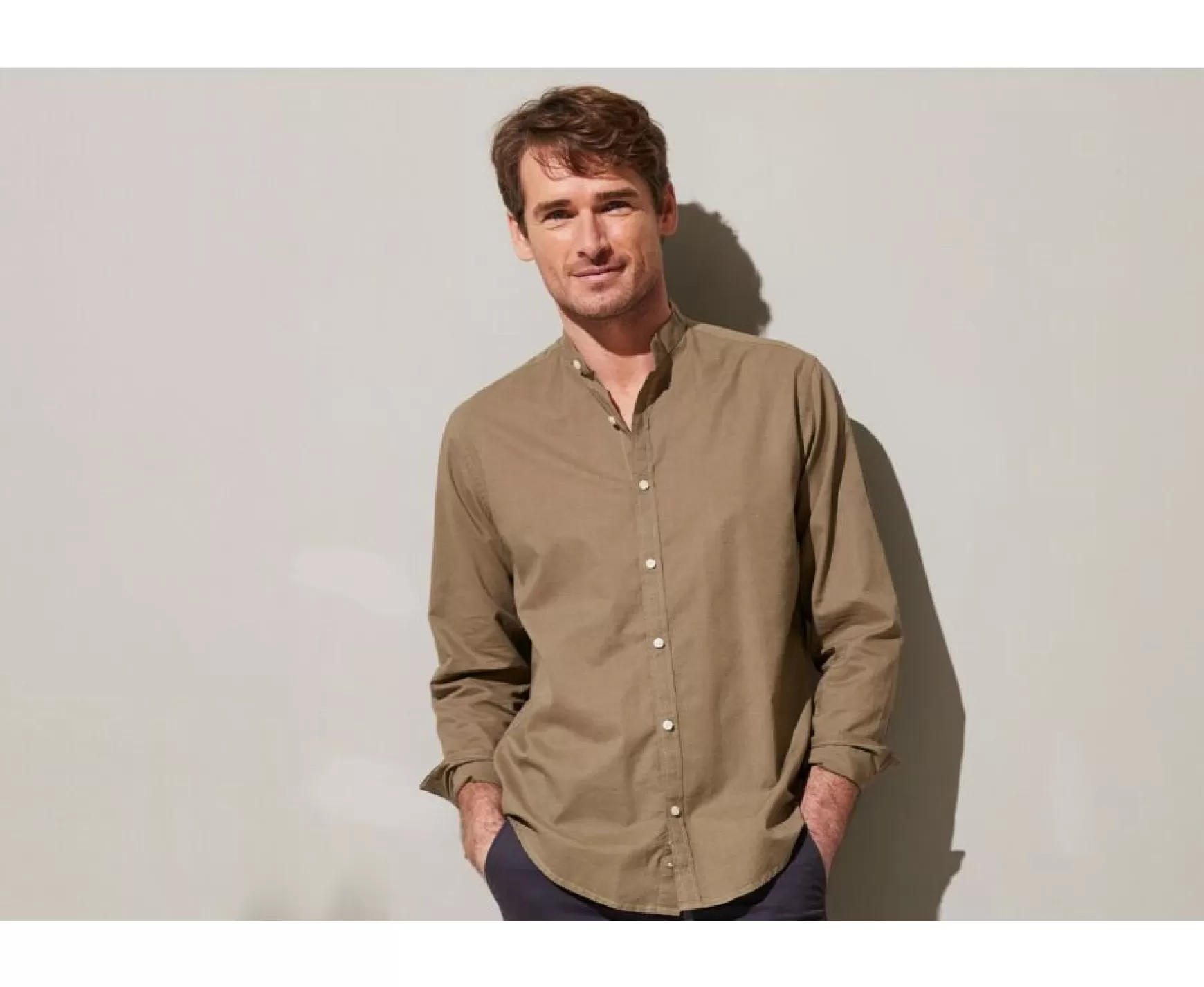 Bexley | Plain Taupe Cotton Linen Shirt Elibert Light Taupe