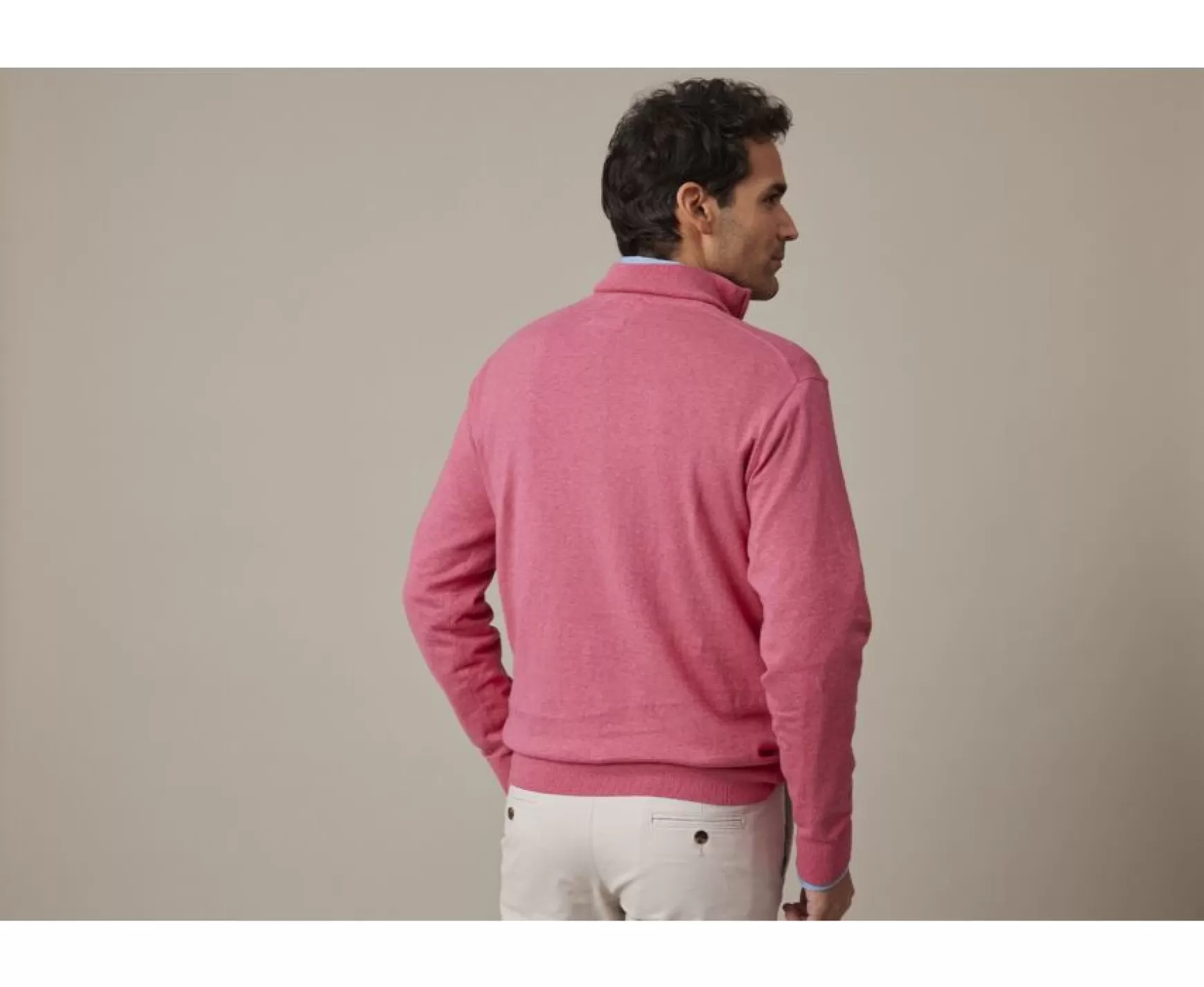 Bexley | Rasberry Melange Cotton/Cashmere Half-Zip Thin Pullover Vlad Raspberry Melange