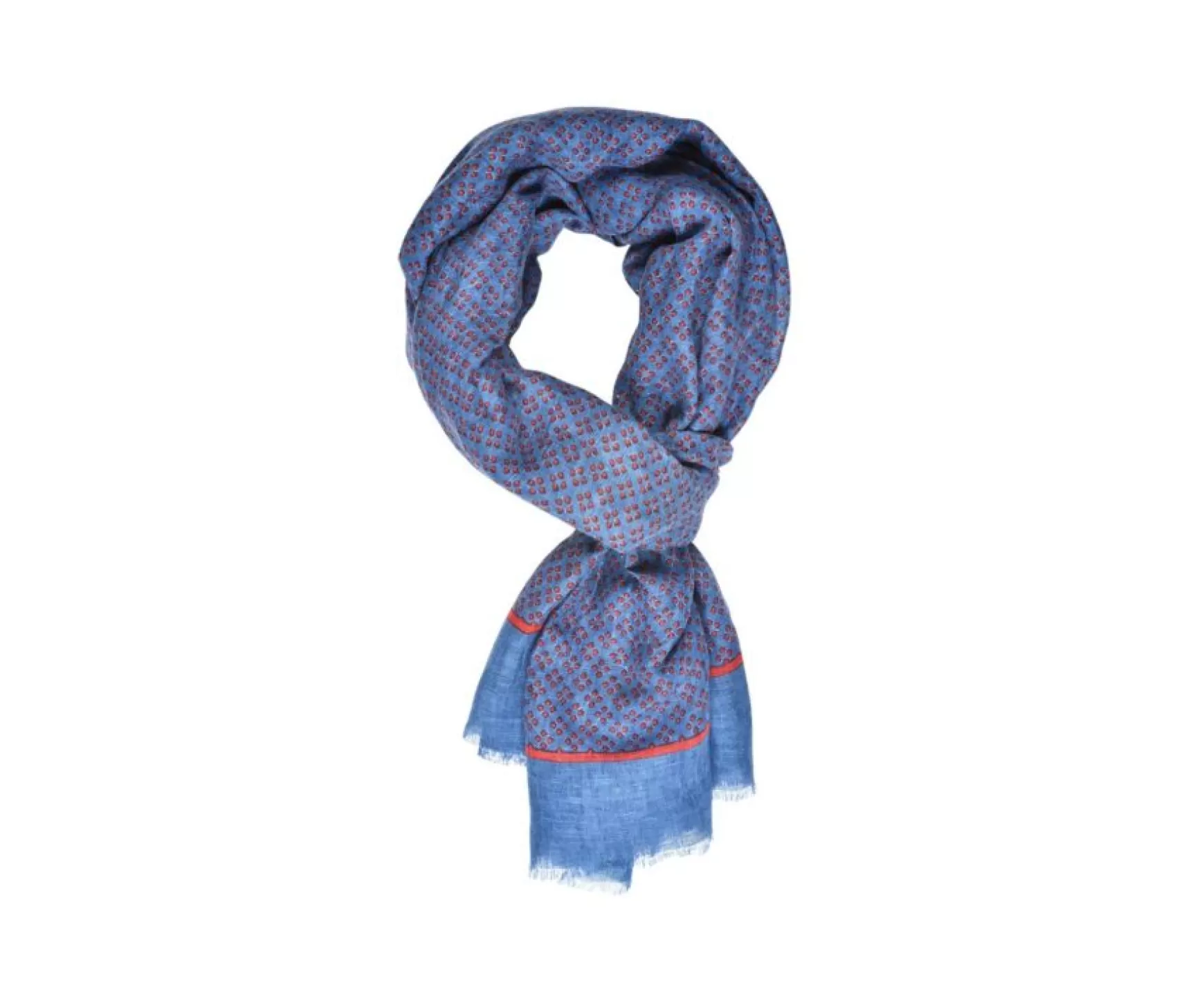 Bexley | Red Patterned Indigo Blue Cotton Linen Scarf Indigo Blue And Red