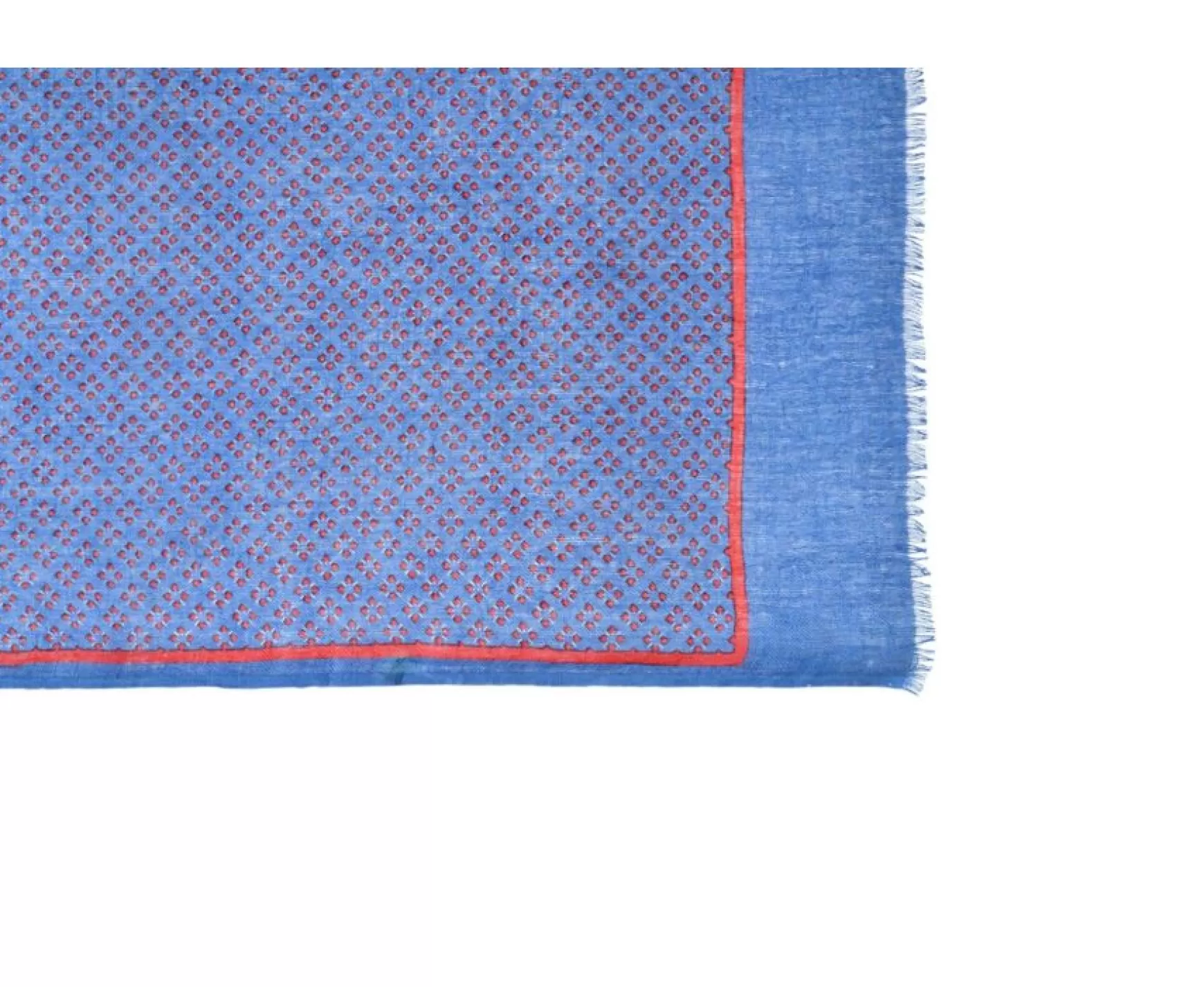 Bexley | Red Patterned Indigo Blue Cotton Linen Scarf Indigo Blue And Red