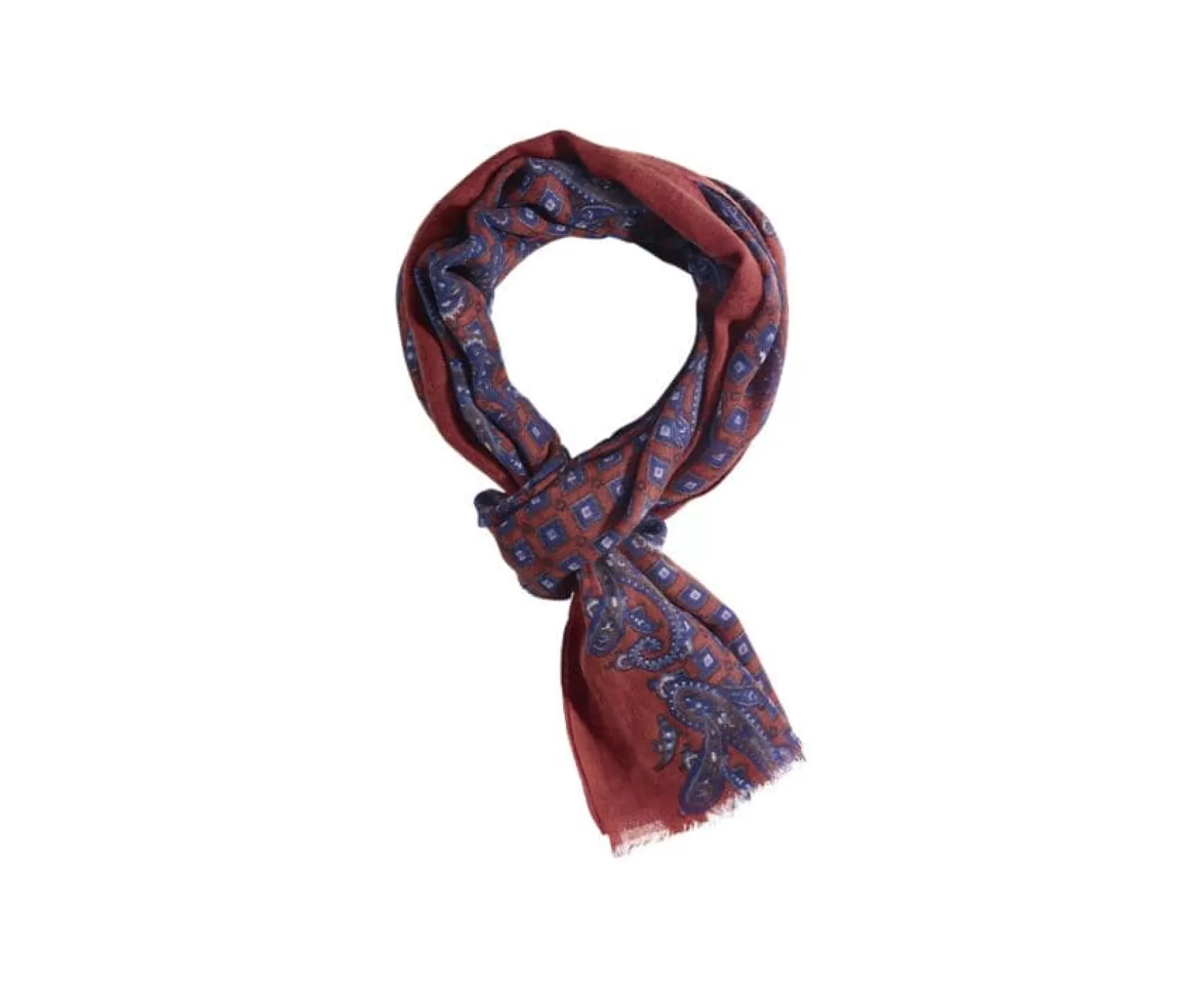 Bexley | Red Patterned Navy Wool Scarf | Rouge Motif Navy