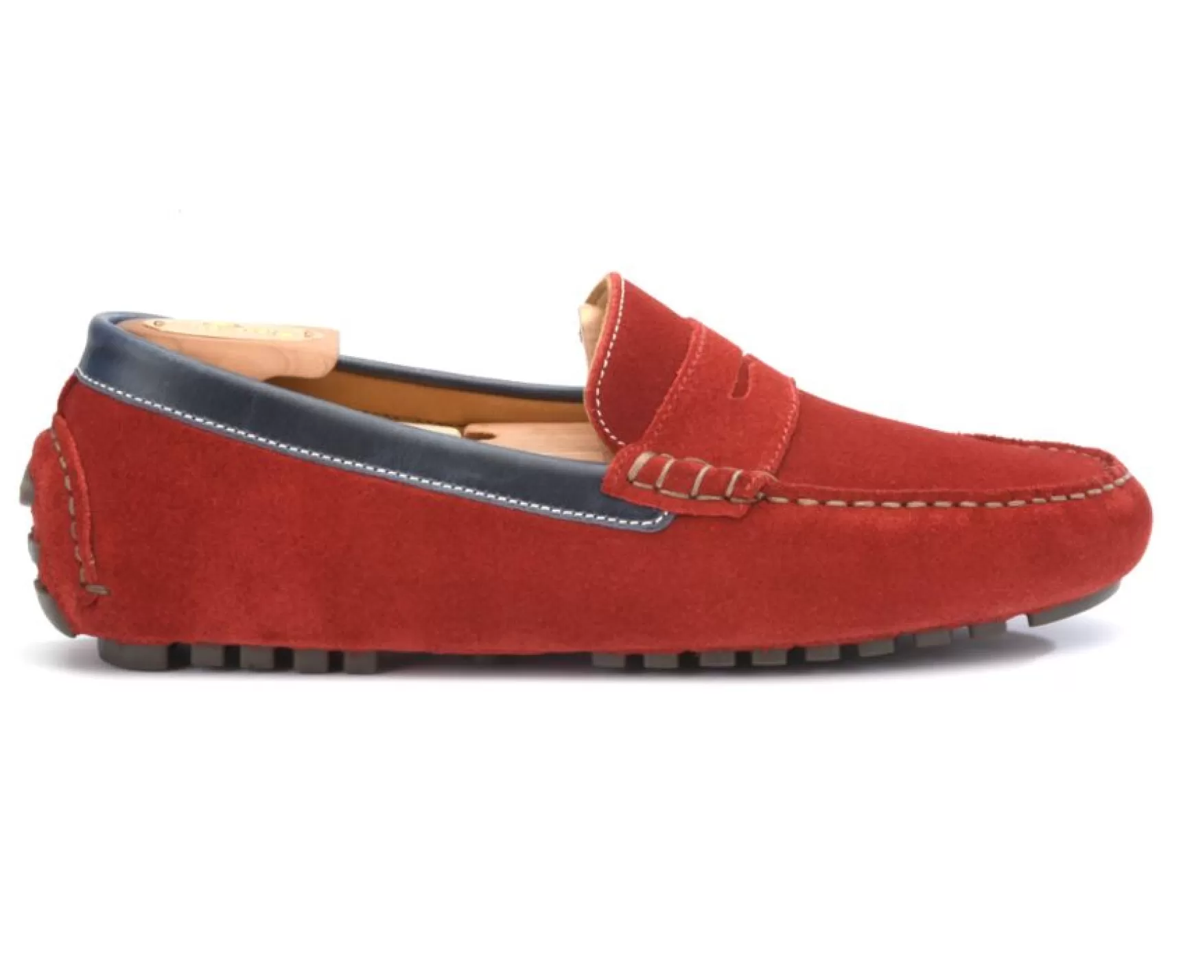 Bexley Moccasins | Red Suede And Navy Leather Men'S Driving Moccasins Ferguson Velvet Red Suede And Navy Leather