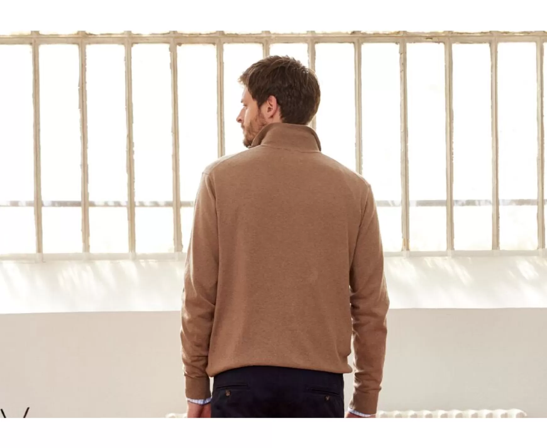 Bexley | Taupe Melange Cotton/Cashmere Half-Zip Thin Jumper Vlad Light Taupe Melange