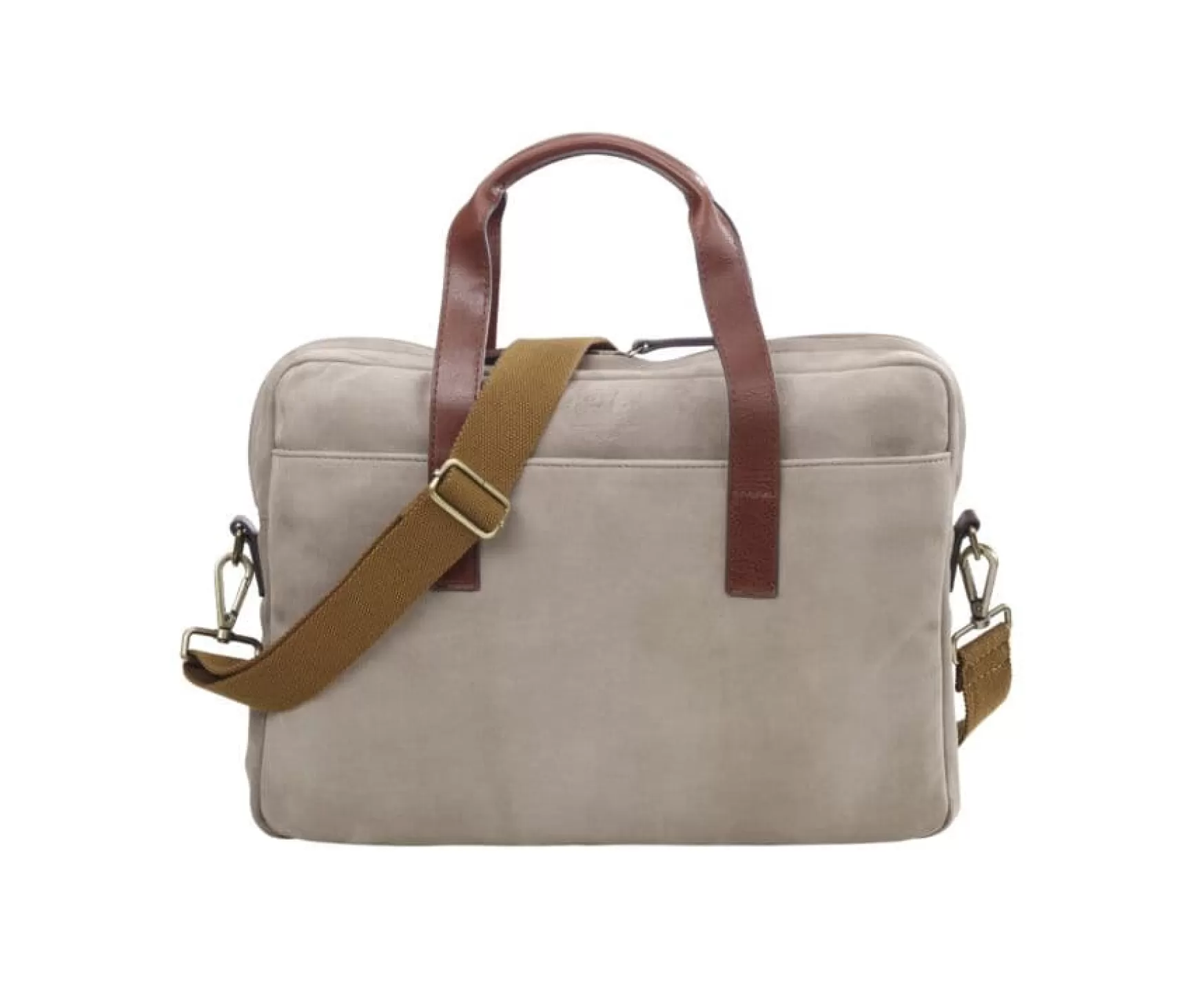 Bexley | Taupe Velvet Men'S Leather Briefcase Harwinton Velours Taupe Et Cuir Cognac