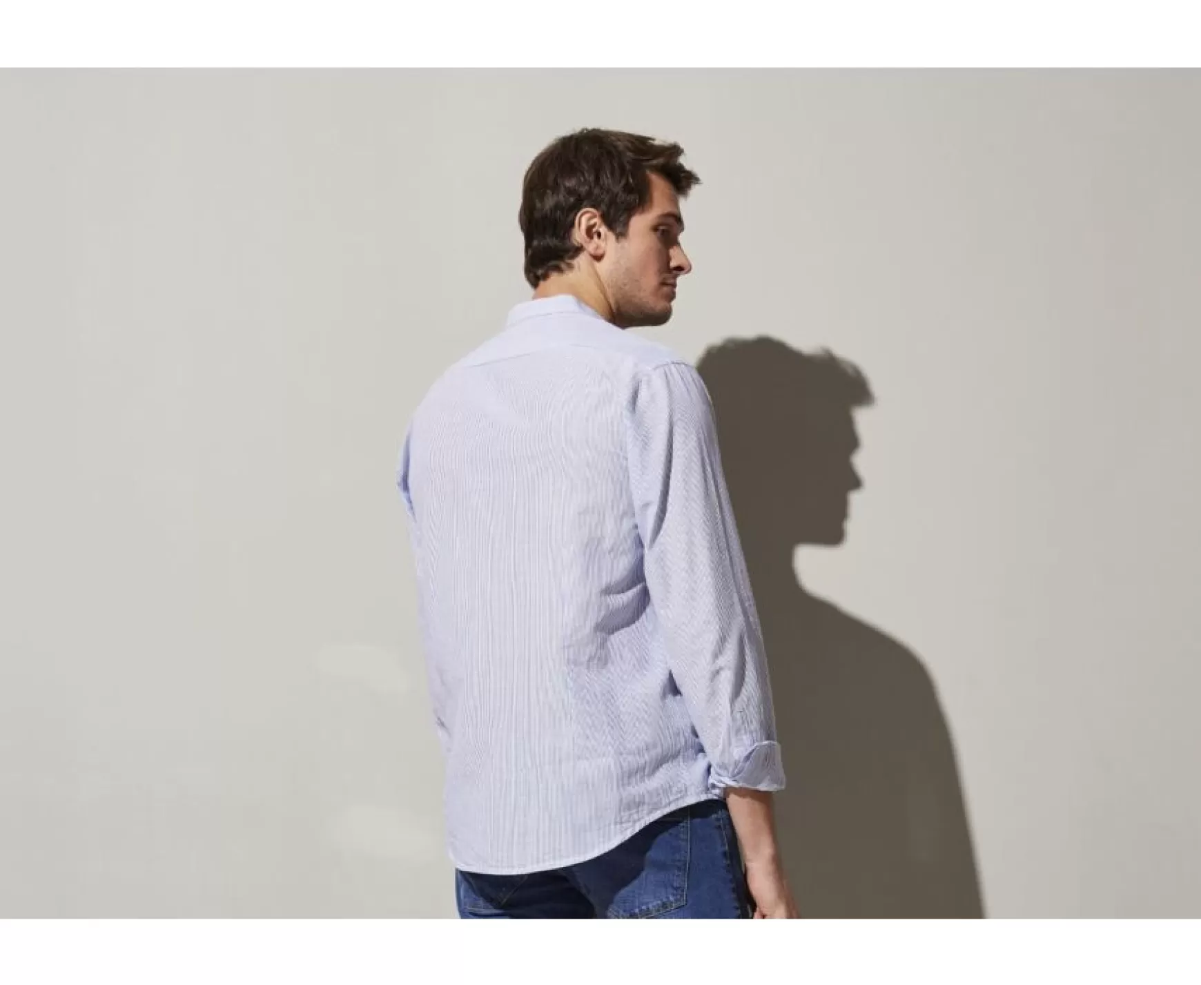 Bexley | Thin Dark Stripes Cotton Linen Shirt Colbert Blue And White