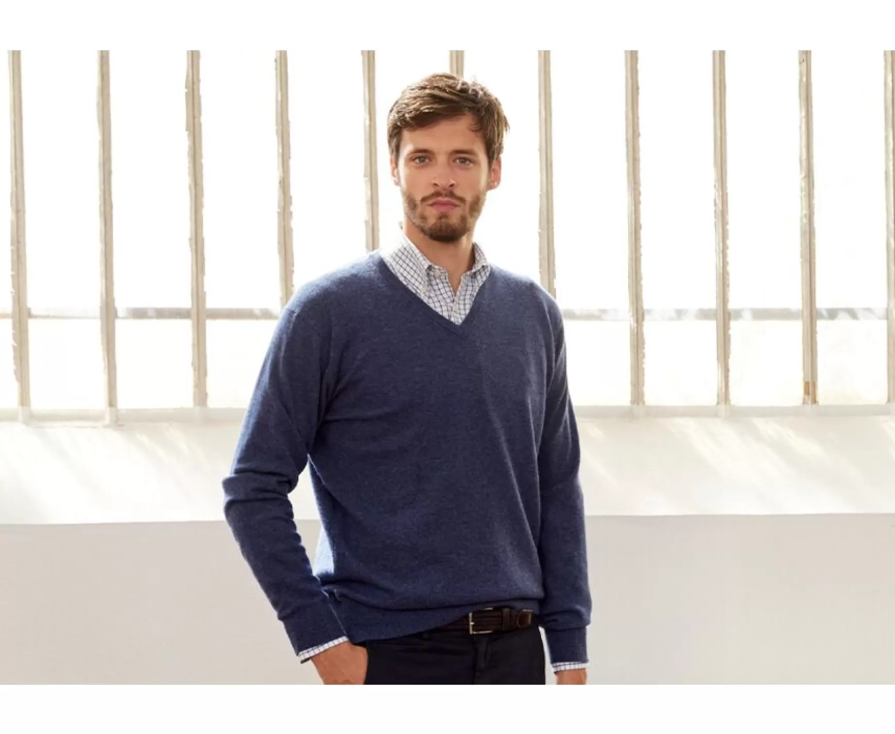 Bexley | V-Neck Wool Jumper Elian Dark Blue Melange