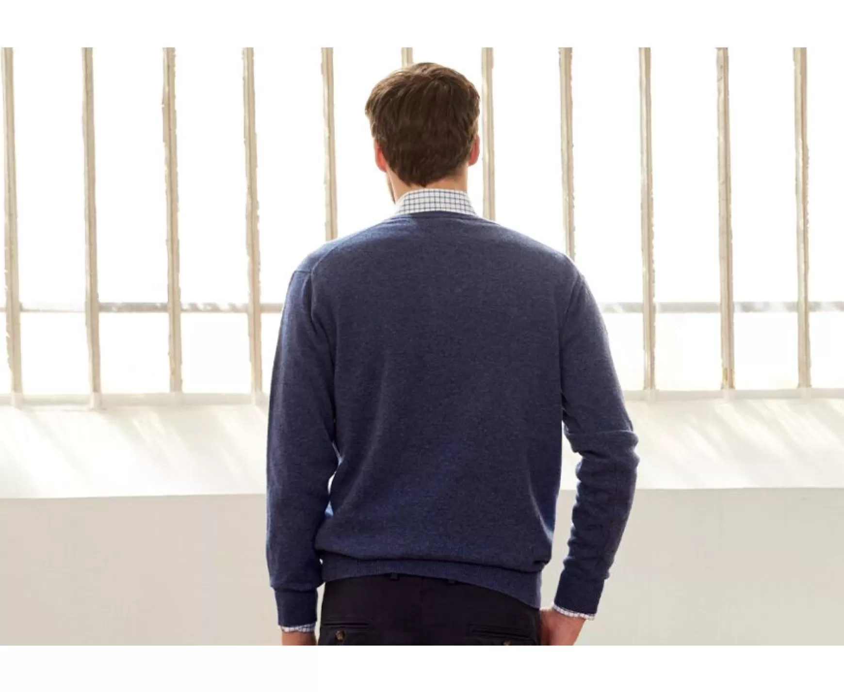 Bexley | V-Neck Wool Jumper Elian Dark Blue Melange