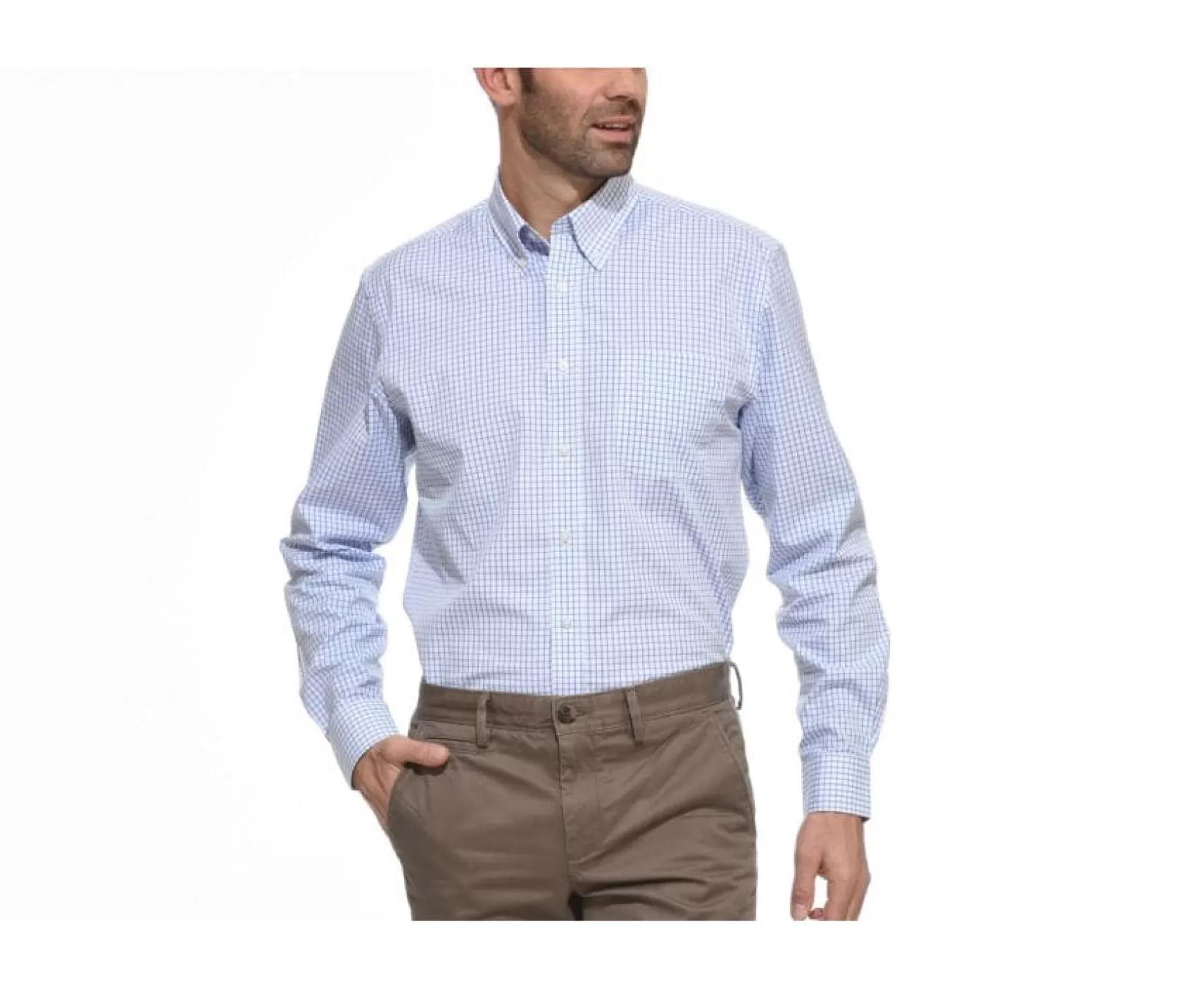 Bexley | White Shirt With Blue Checks - American Collar Grayson Blue And White