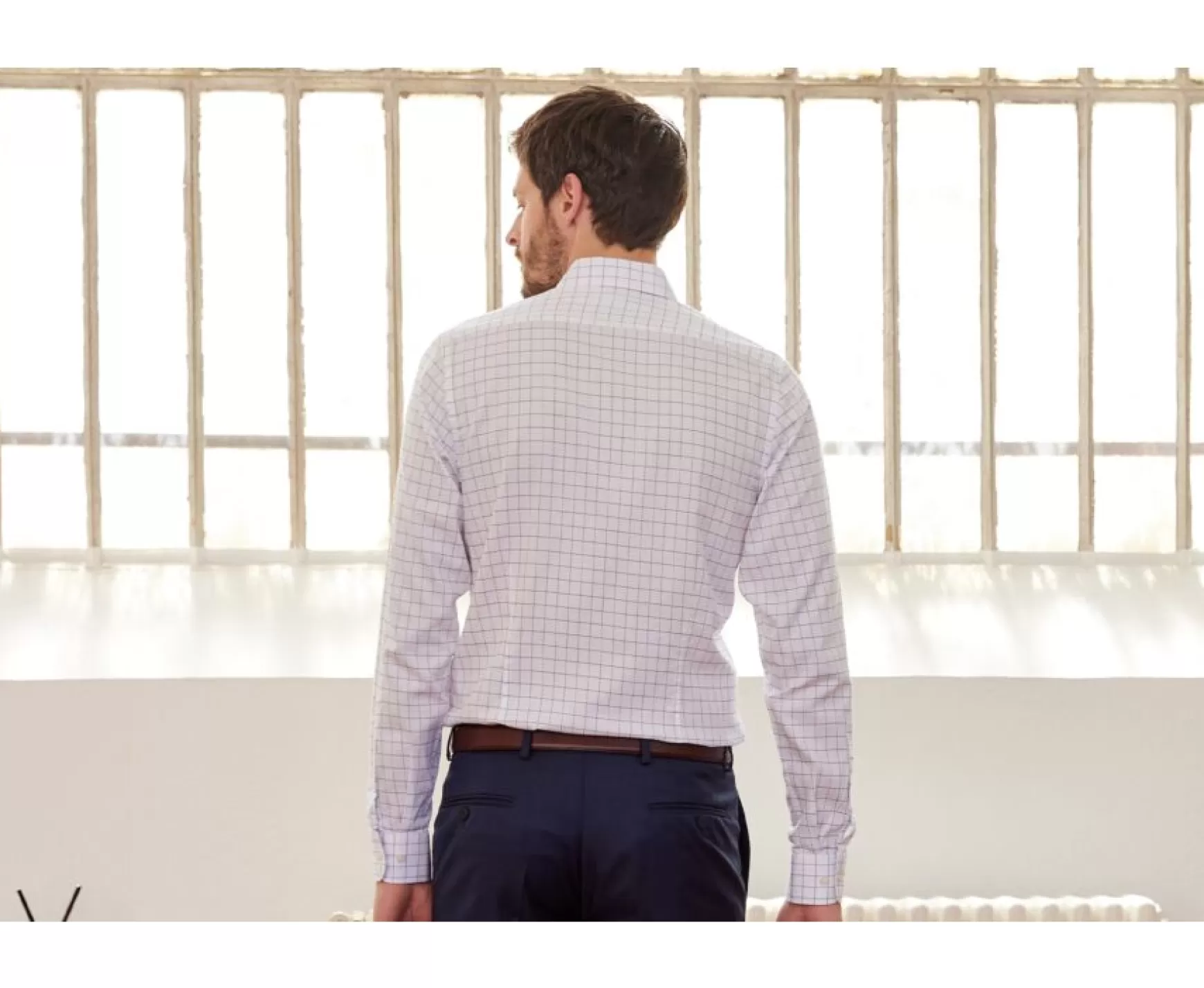 Bexley | White Shirt With Blue Checks - Straight Collar - Sergius | White And Blue