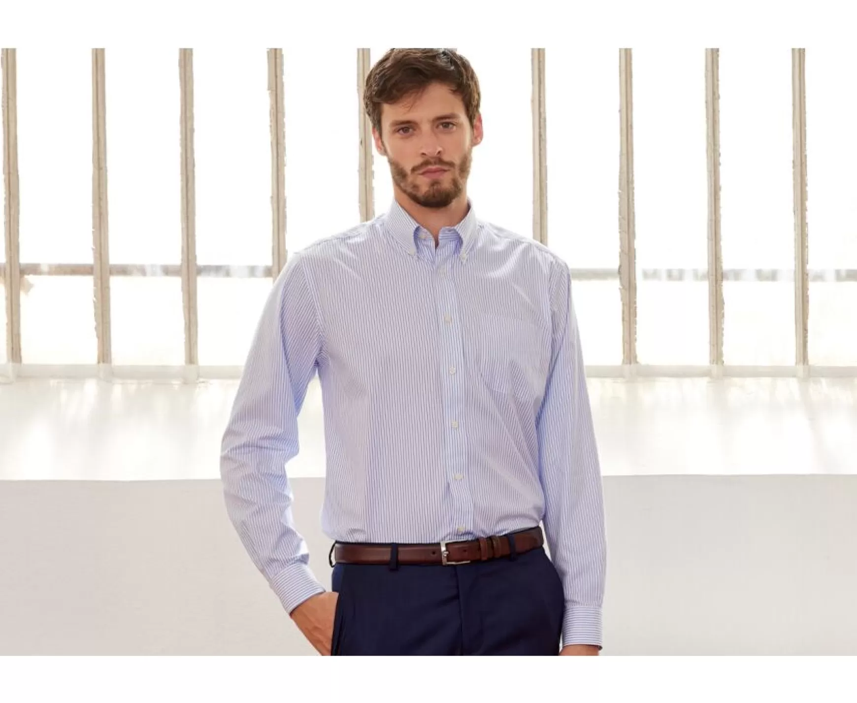 Bexley | White Shirt With Blue Stripes - Chest Pocket Broderick White And Blue