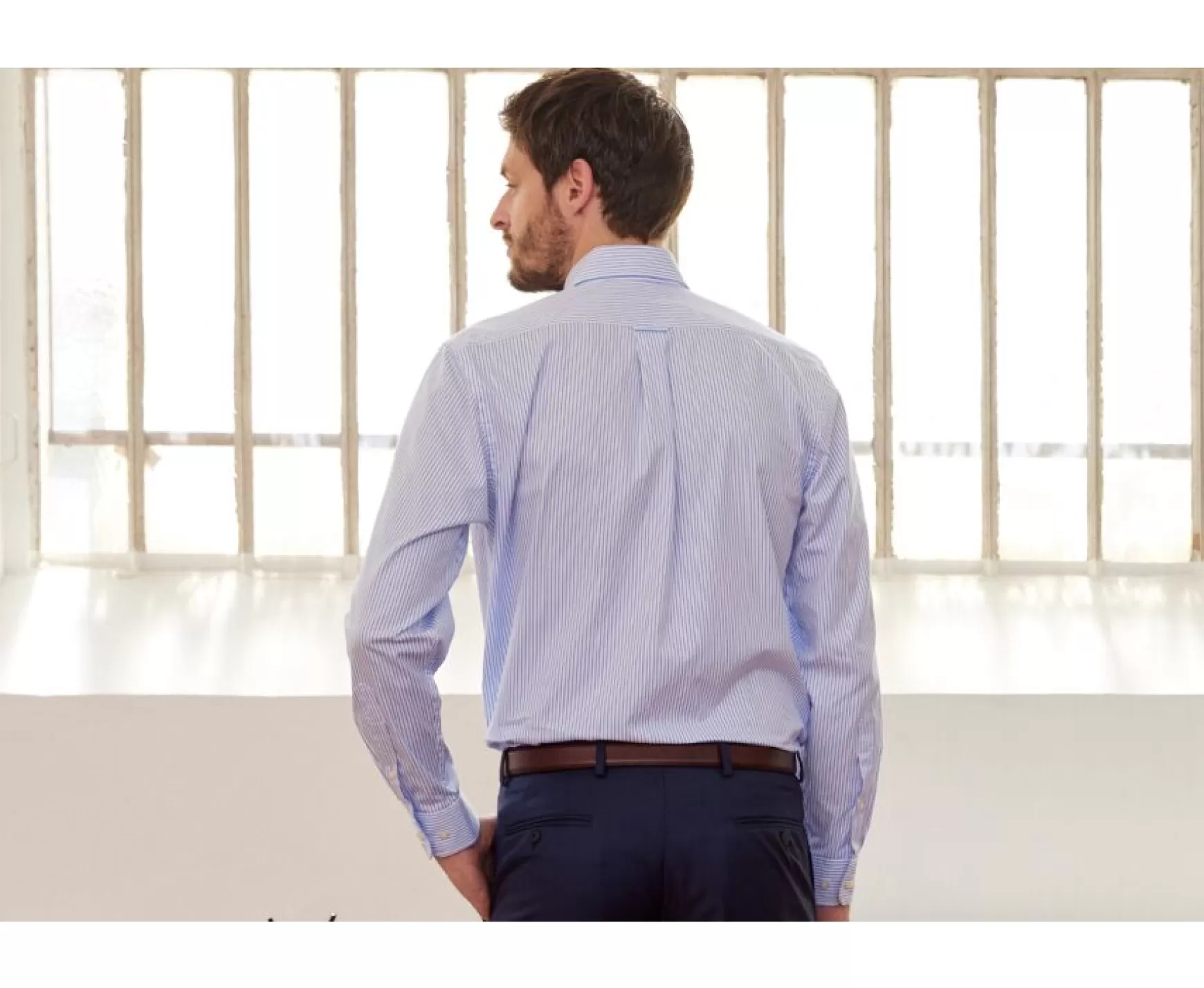 Bexley | White Shirt With Blue Stripes - Chest Pocket Broderick White And Blue