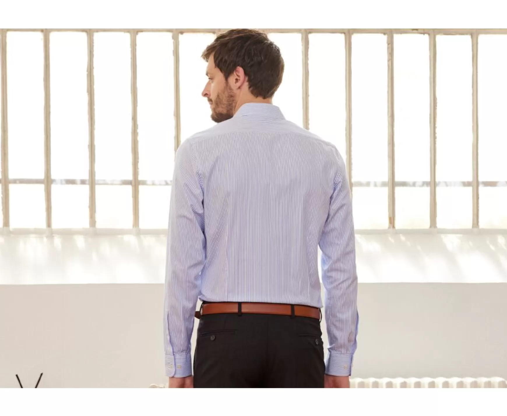 Bexley | White Shirt With Blue Stripes Geoffroy White And Blue