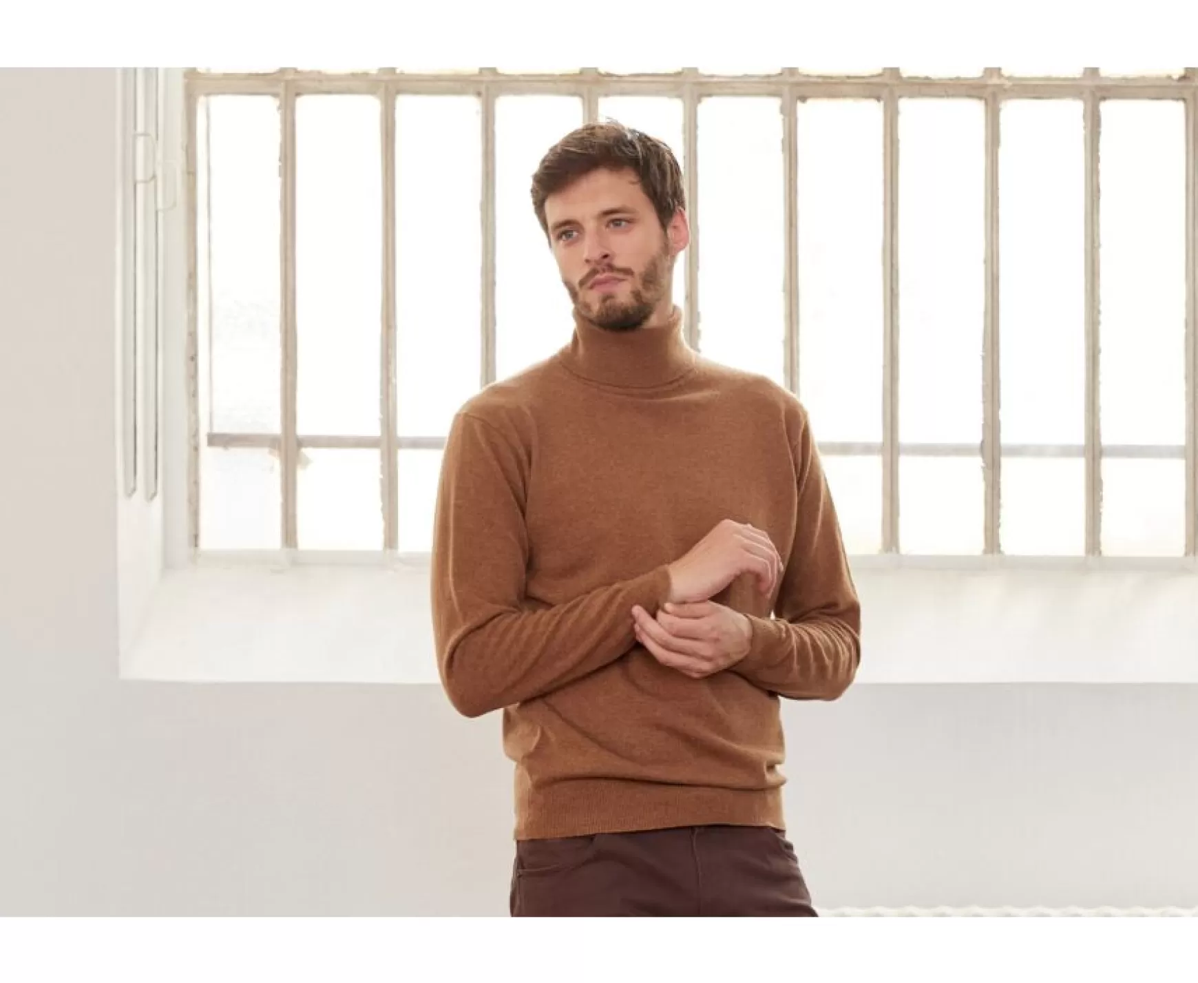 Bexley | Wool Roll-Neck Jumper - Emeric | Melange Hazelnut