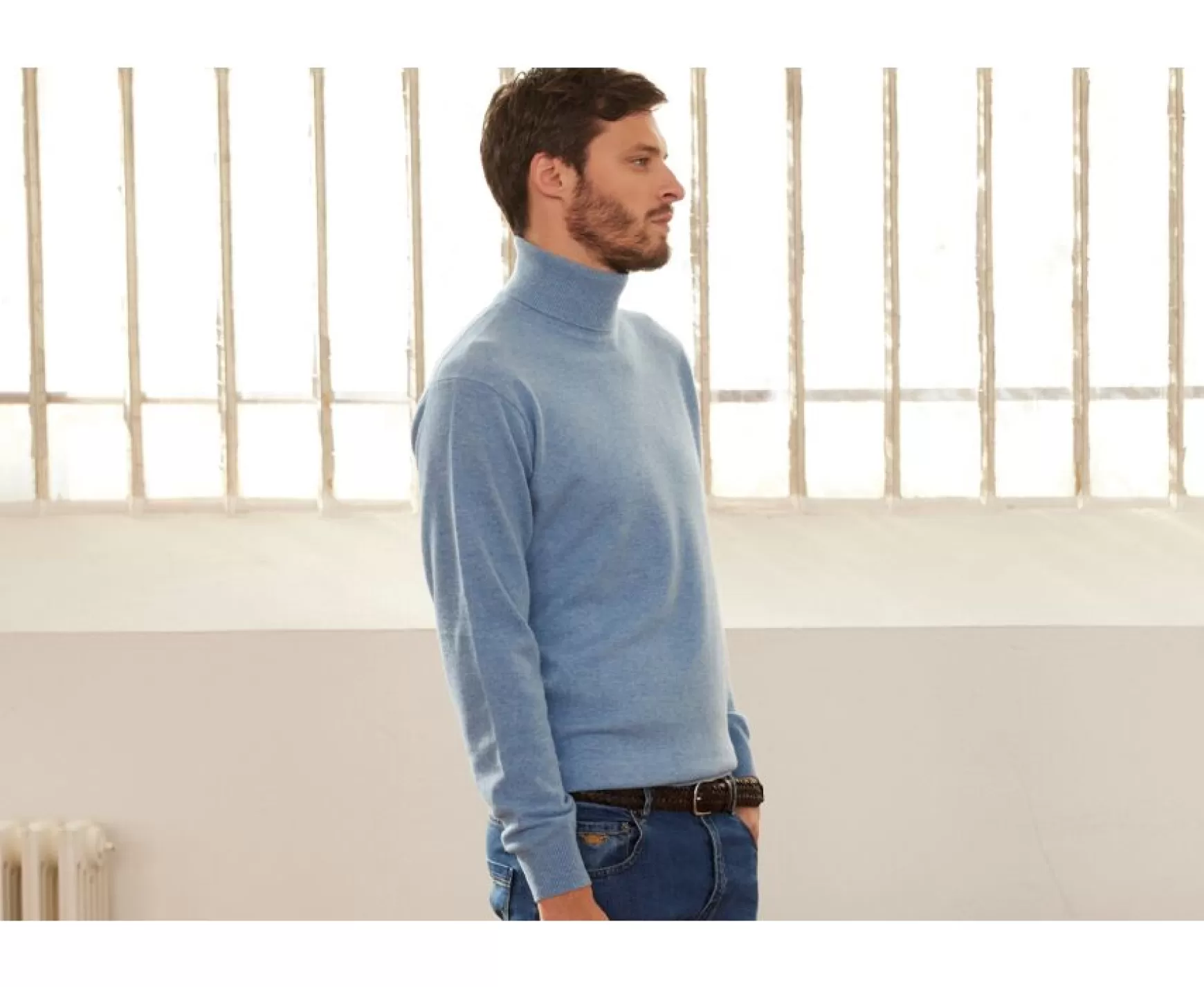 Bexley | Wool Roll-Neck Jumper - Emeric | Blue Melange