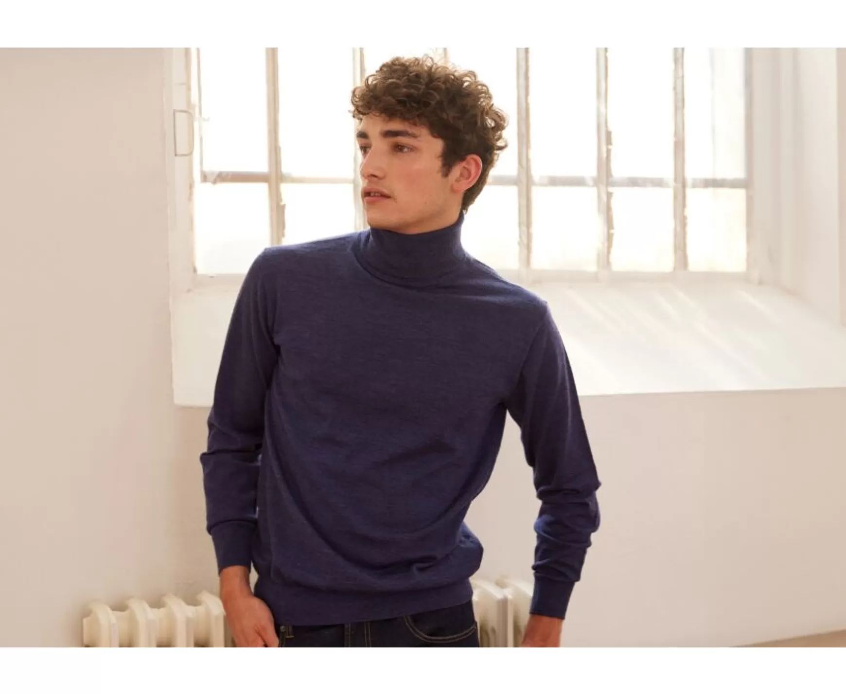 Bexley | Wool Roll-Neck Jumper - Emerinos | Dark Blue Melange