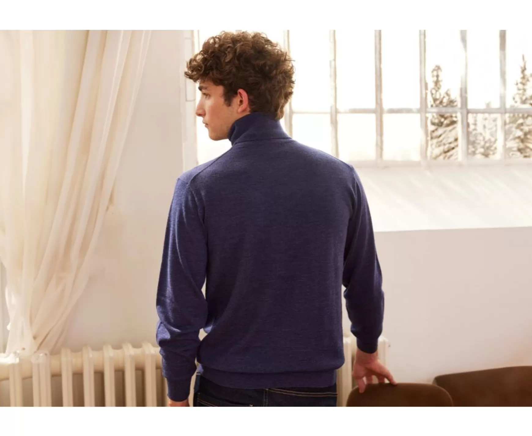 Bexley | Wool Roll-Neck Jumper - Emerinos | Dark Blue Melange